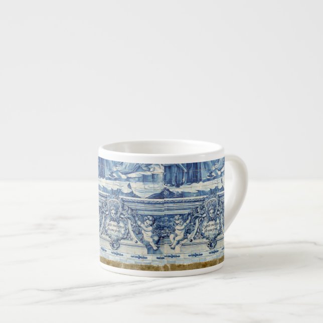Portuguese blue and white wall tiles with angels espresso cup (Front Right)