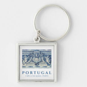 Portuguese blue and white wall tiles with angels keychain
