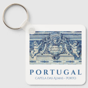 Portuguese blue and white wall tiles with angels keychain