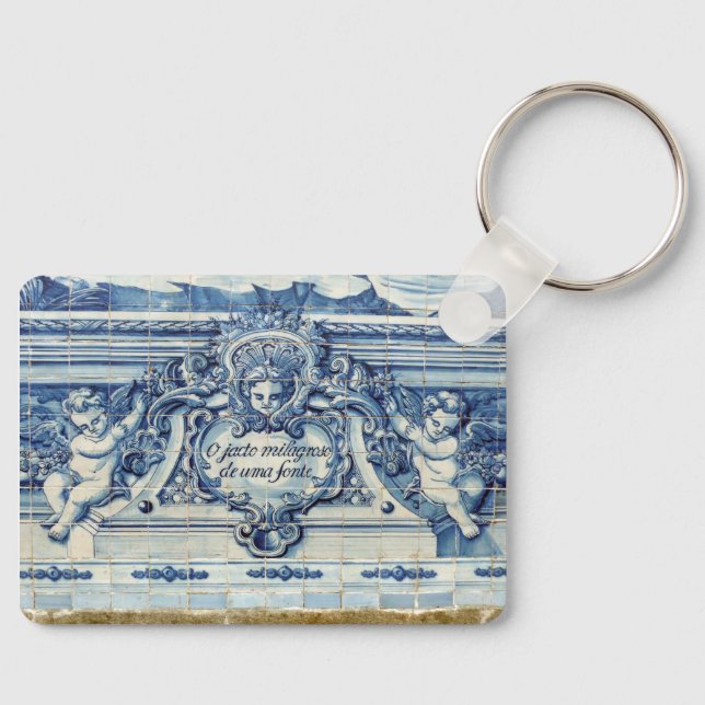Portuguese blue and white wall tiles with angels keychain (Front)
