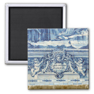Portuguese blue and white wall tiles with angels magnet