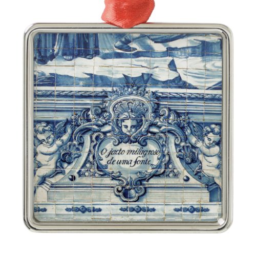 Portuguese blue and white wall tiles with angels metal ornament