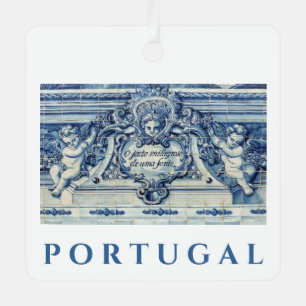 Portuguese blue and white wall tiles with angels metal ornament