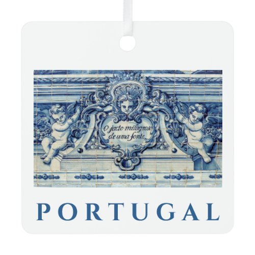 Portuguese blue and white wall tiles with angels metal ornament