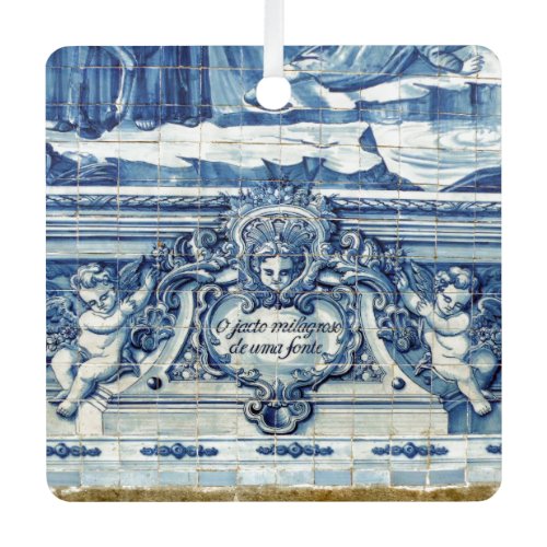 Portuguese blue and white wall tiles with angels metal ornament
