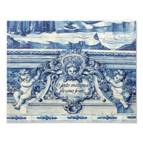Portuguese blue and white wall tiles with angels photo print