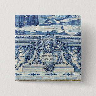 Portuguese blue and white wall tiles with angels pinback button