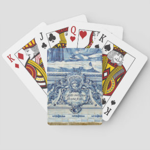Portuguese blue and white wall tiles with angels poker cards