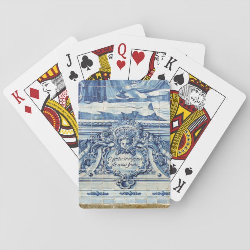 Portuguese blue and white wall tiles with angels poker cards