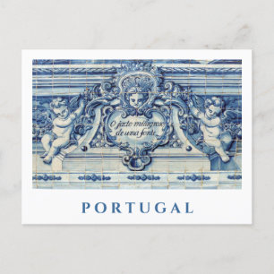 Portuguese blue and white wall tiles with angels postcard