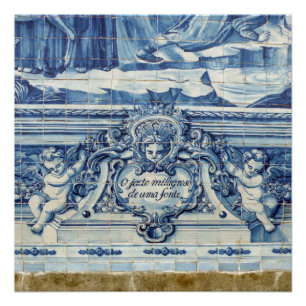Portuguese blue and white wall tiles with angels poster