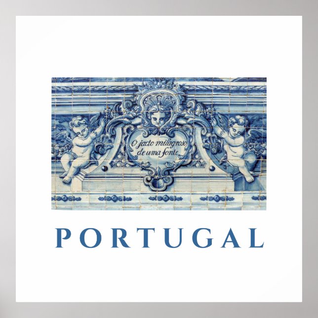 Portuguese blue and white wall tiles with angels poster (Front)