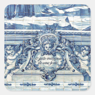 Portuguese blue and white wall tiles with angels square sticker