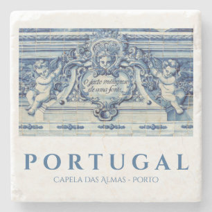 Portuguese blue and white wall tiles with angels stone coaster