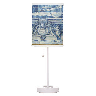 Portuguese blue and white wall tiles with angels table lamp