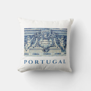Portuguese blue and white wall tiles with angels throw pillow