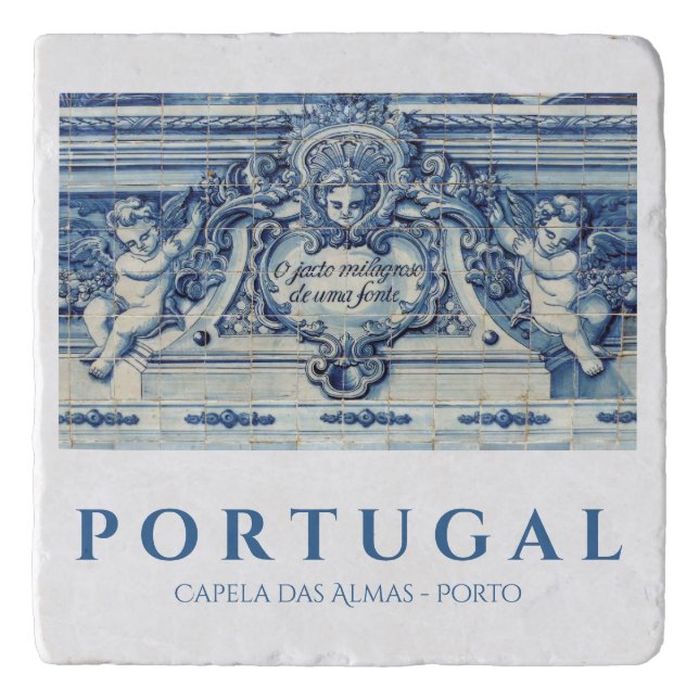 Portuguese blue and white wall tiles with angels trivet (Front)