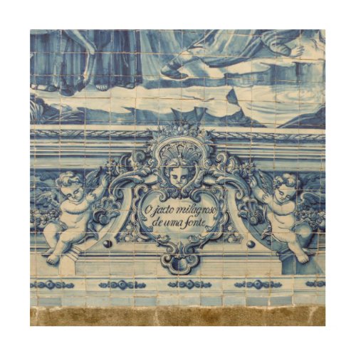 Portuguese blue and white wall tiles with angels wood wall art