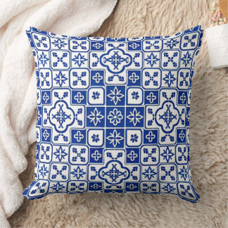 Portuguese Blue Azulejo Tile Pattern Decorative Th Throw Pillow