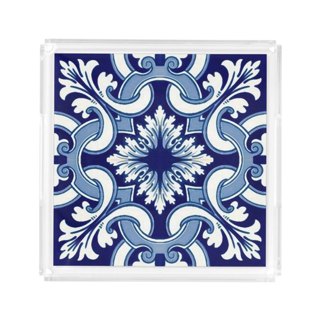 Portuguese blue tile acrylic tray (Front)