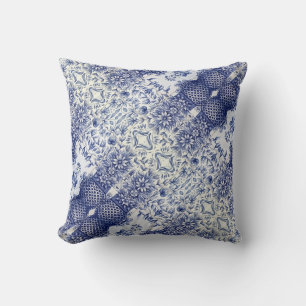 Portuguese blue tile art throw pillow