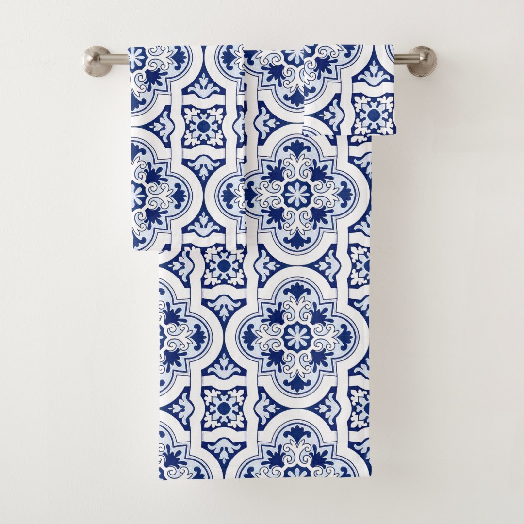 Portuguese blue tile bath towel set Zazzle