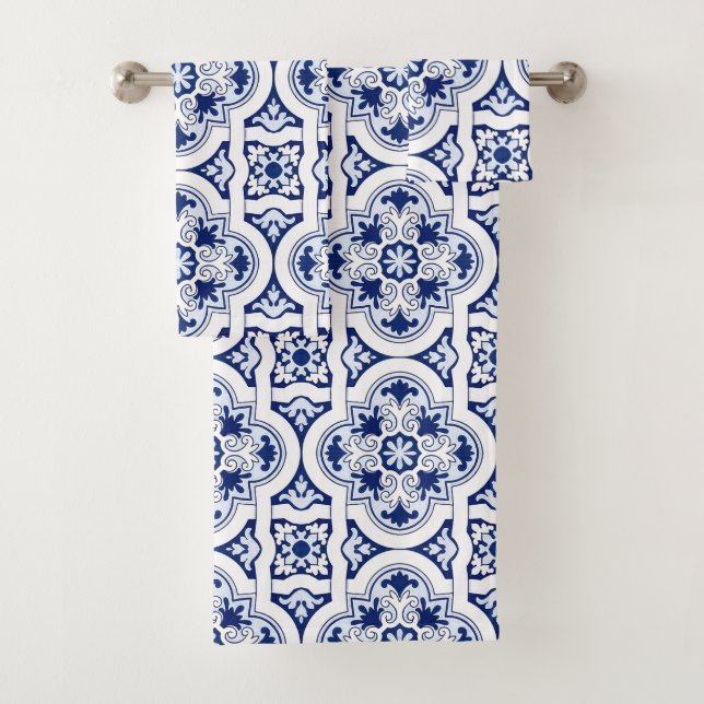 Portuguese blue tile bath towel set (Insitu)