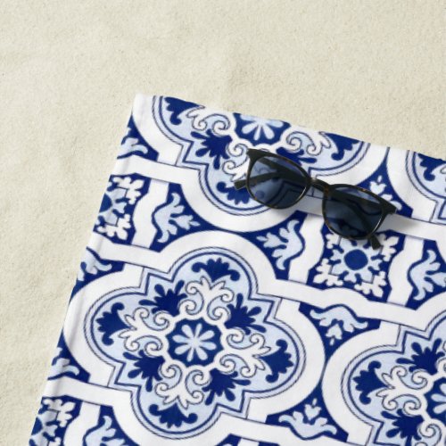 Portuguese blue tile beach towel