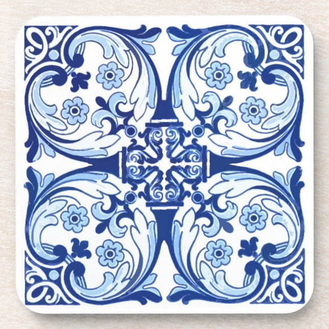 Portuguese blue tile beverage coaster (Front)