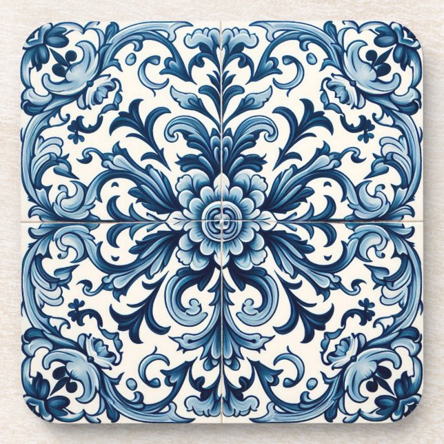 Portuguese blue tile beverage coaster (Front)
