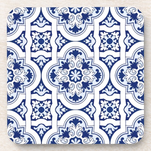 Portuguese blue tile beverage coaster (Front)