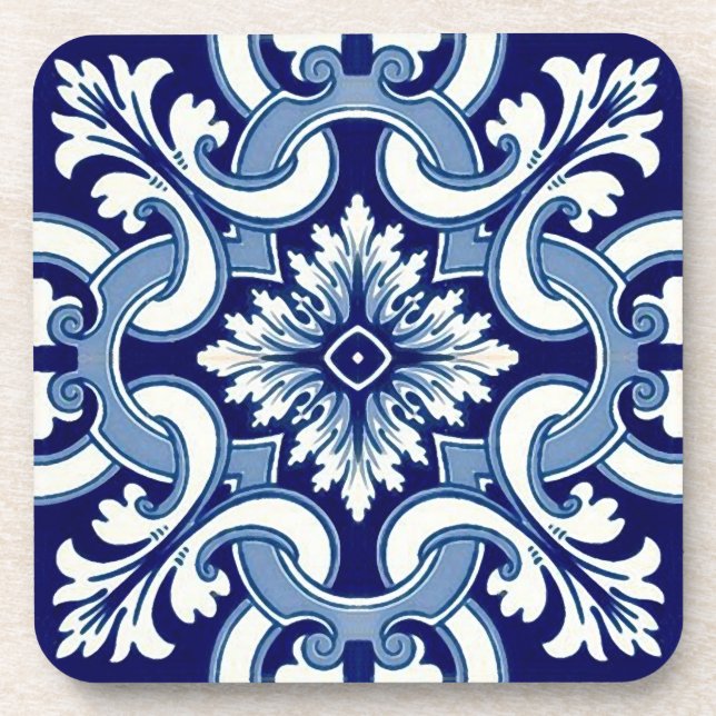 Portuguese blue tile beverage coaster (Front)