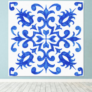 Portuguese Blue Tile central round medallion Canvas Print