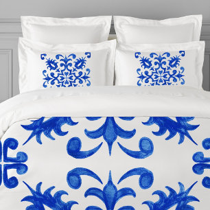 Portuguese Blue Tile central round medallion Duvet Cover