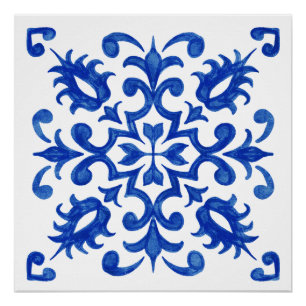 Portuguese Blue Tile central round medallion Poster