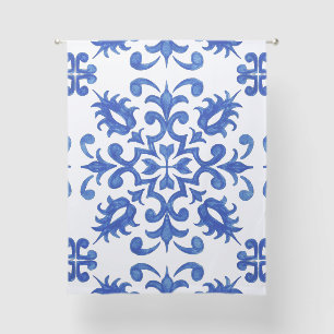Portuguese Blue Tile central round medallion Sheer Curtains