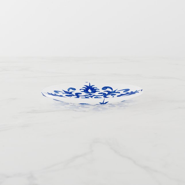 Portuguese Blue Tile central round medallion Trinket Tray (Angled)