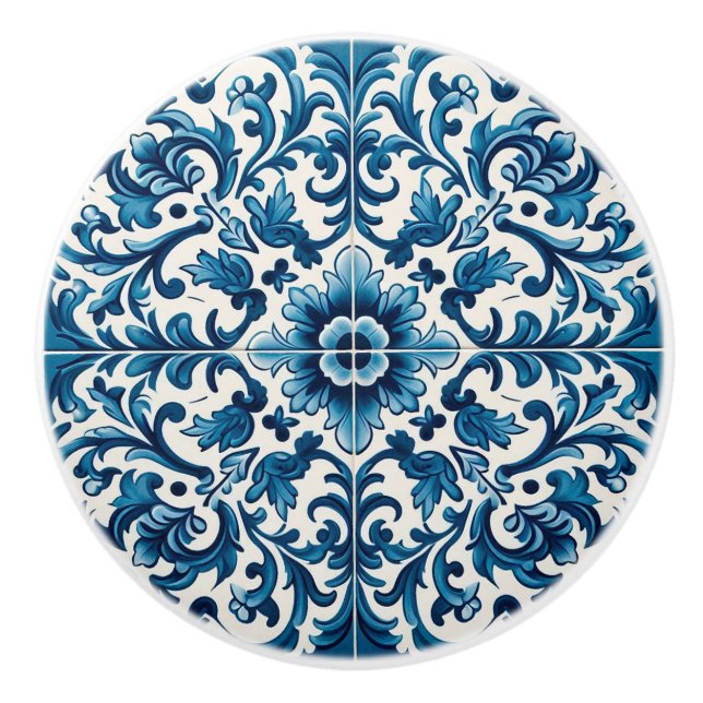 Portuguese blue tile ceramic knob (Front)