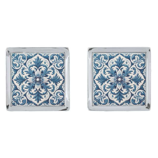 Portuguese blue tile cufflinks (Front)