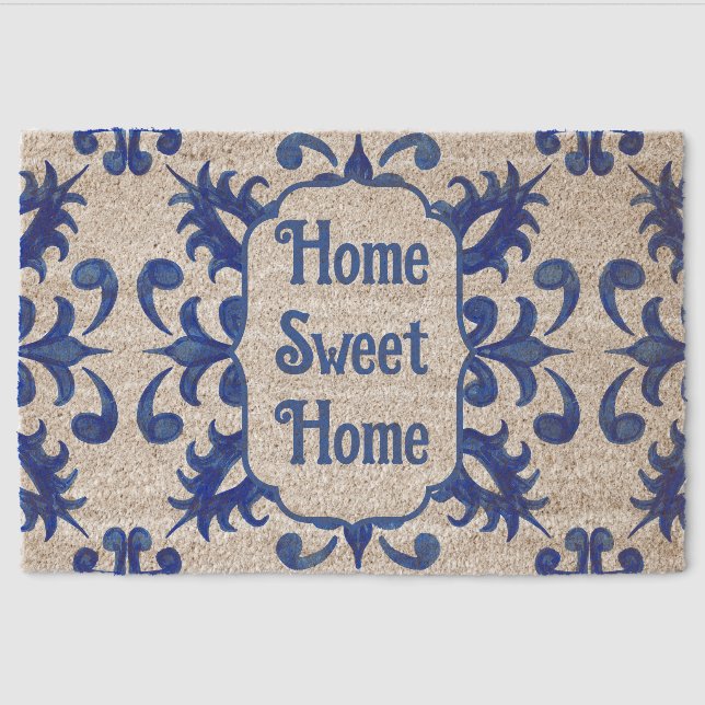 Portuguese Blue Tile Custom Doormat – Fiber Materi (Front)