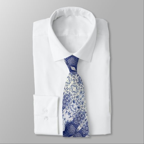 Portuguese blue tile designs neck tie