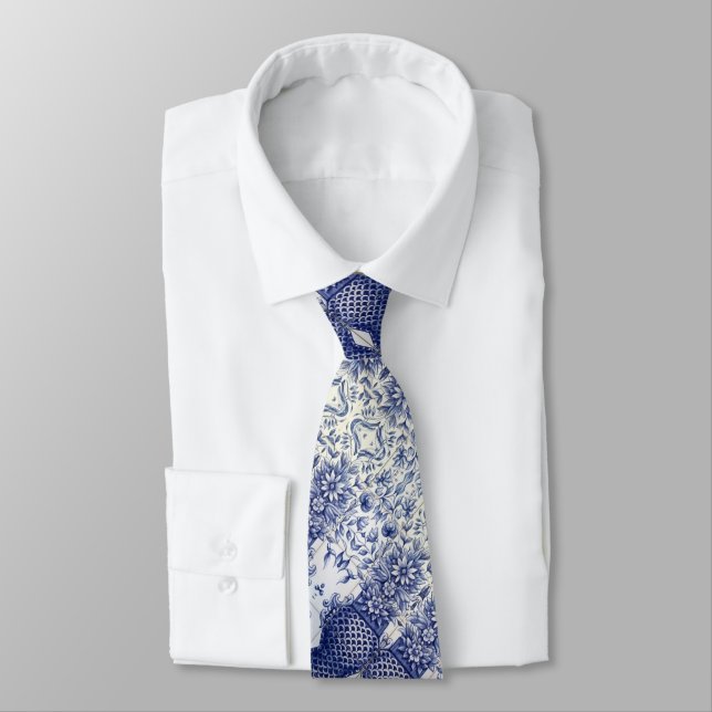 Portuguese blue tile designs neck tie (Tied)