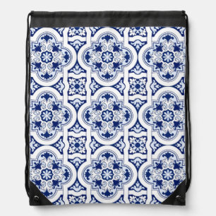 Portuguese blue tile drawstring bag