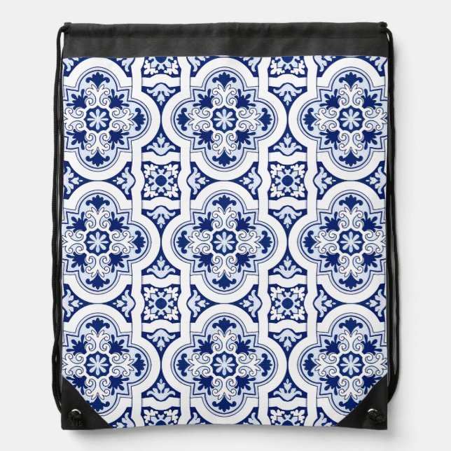 Portuguese blue tile drawstring bag (Front)