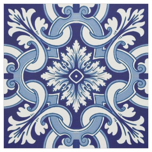 Portuguese blue tile fabric