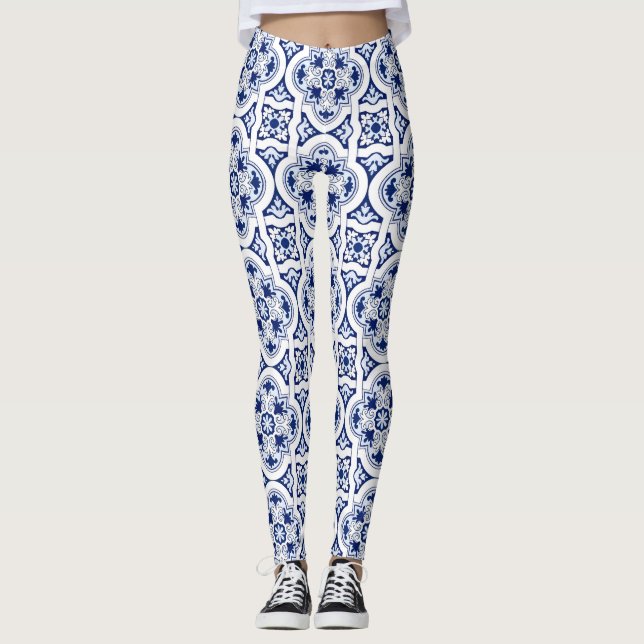 Portuguese blue tile leggings (Front)