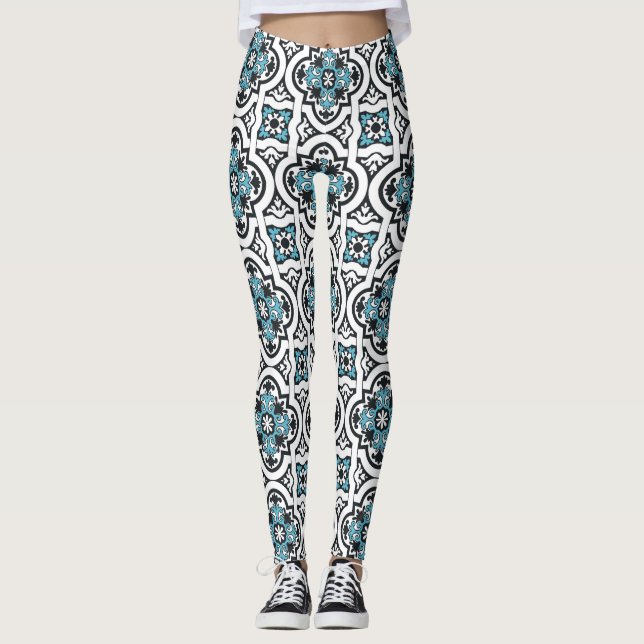 Portuguese blue tile leggings (Front)