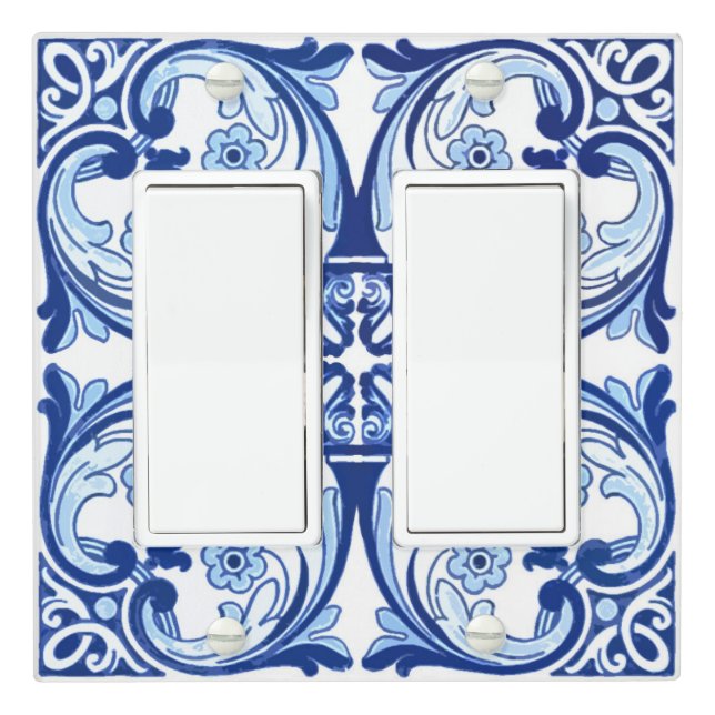 Portuguese blue tile light switch cover (In Situ)