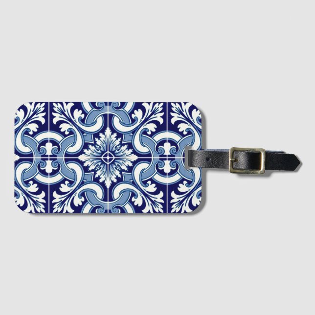 Portuguese blue tile luggage tag (Front Horizontal)