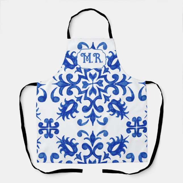Portuguese Blue Tile Monogram  Apron (Front)